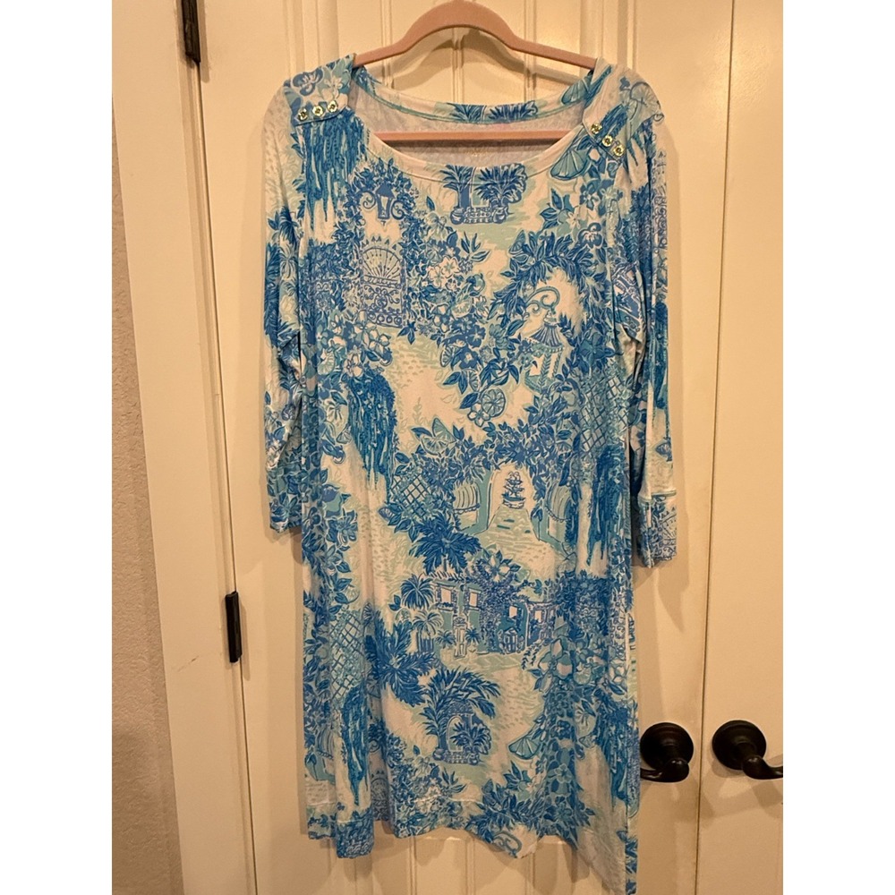 Lilly Pulitzer Sophie Dress XL Blue Toile‎ Me About It 3/4 Sleeve Tunic